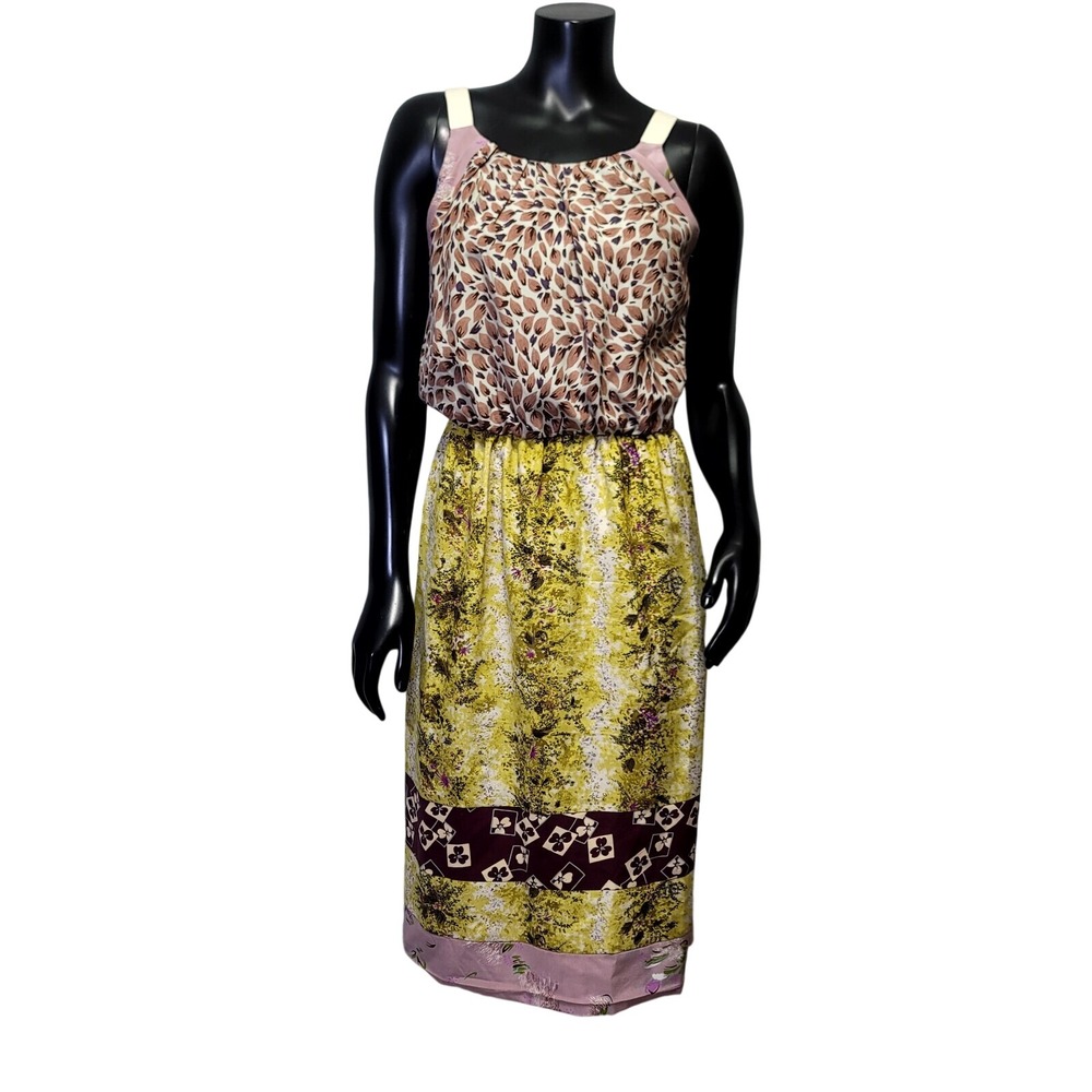 Burning Torch x Anthropologie Womens 6 Mixed Print Midi Dress Yellow Pink Floral